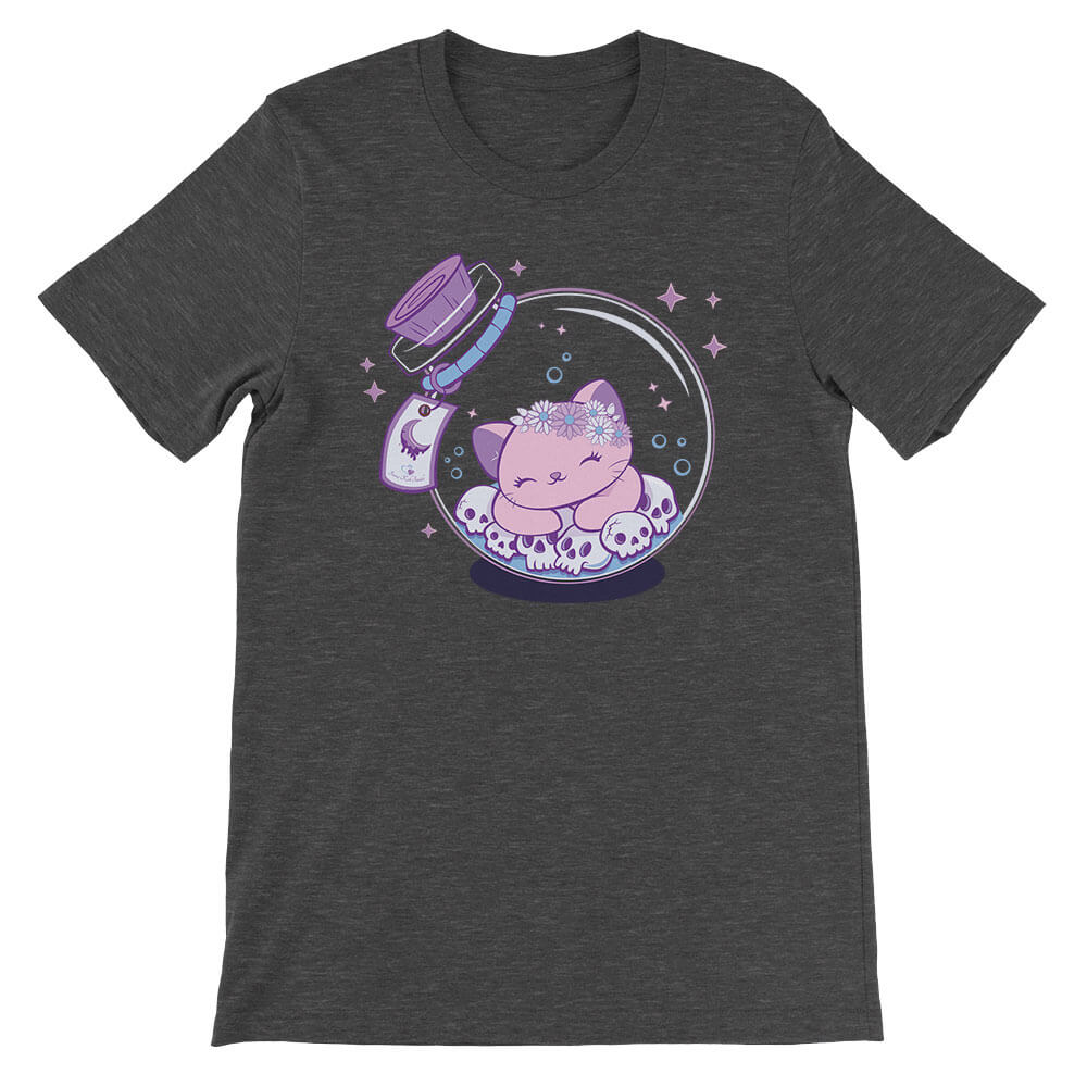 Cat in a Bottle Kawaii Pastel Goth T-shirt - Dark Grey Heather