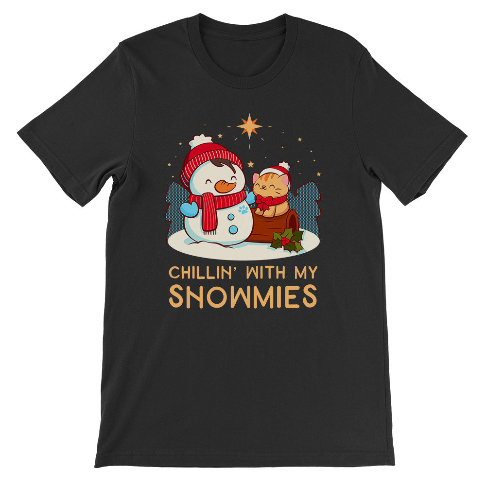 Chillin' with my Snowmies Snowman and Cat Kawaii T-shirt - black
