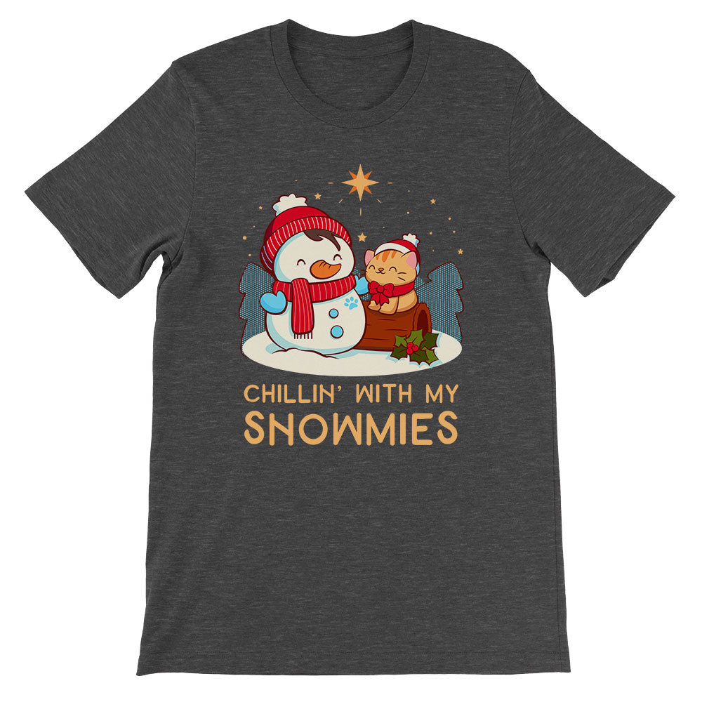 Chillin' with my Snowmies Snowman and Cat Kawaii T-shirt - dark grey heather