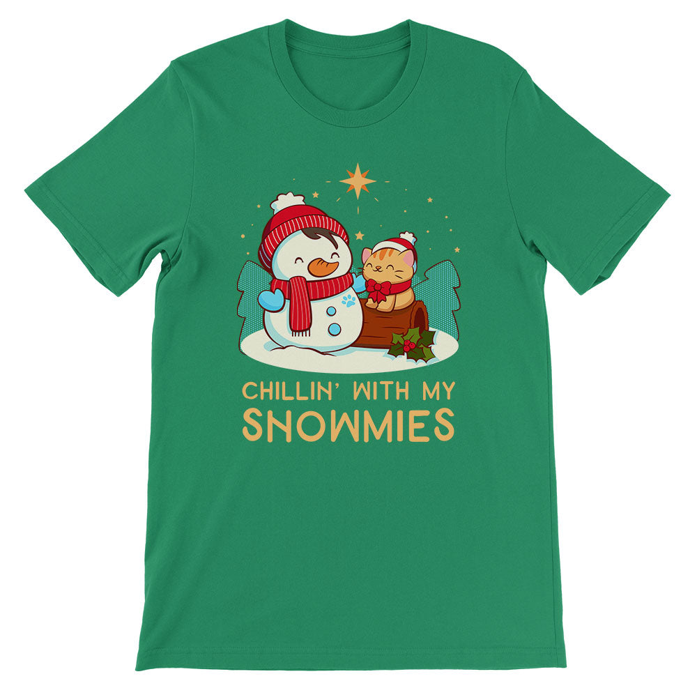 Chillin' with my Snowmies Snowman and Cat Kawaii T-shirt - Green