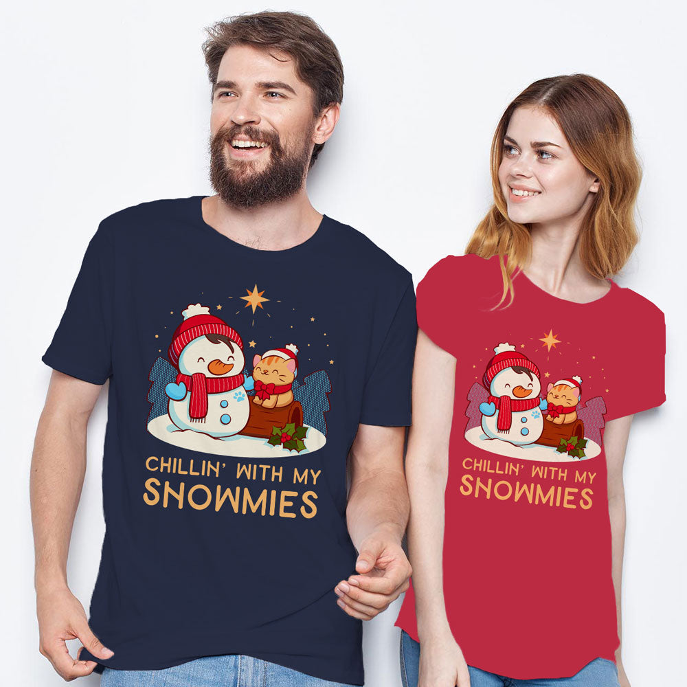 Chillin' with my Snowmies Snowman and Cat Kawaii T-shirt for women and men