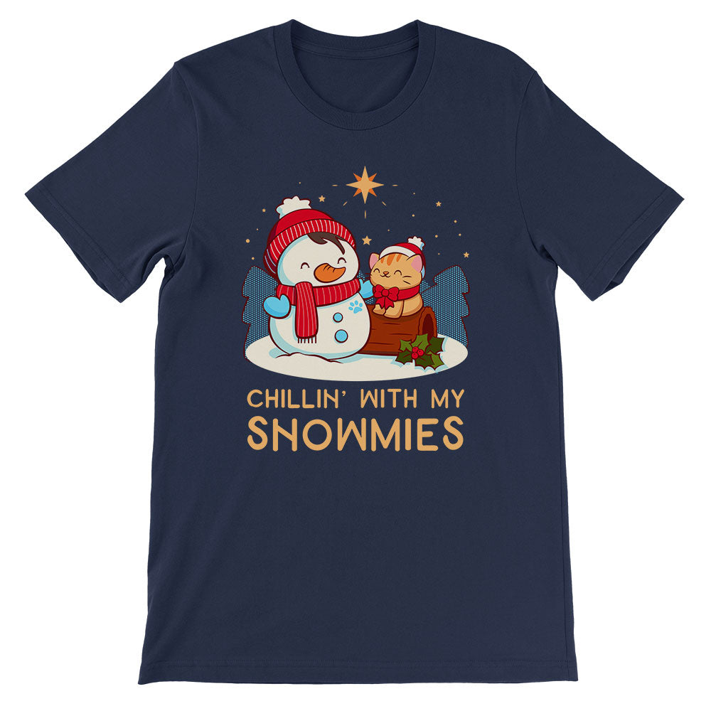 Chillin' with my Snowmies Snowman and Cat Kawaii T-shirt - navy