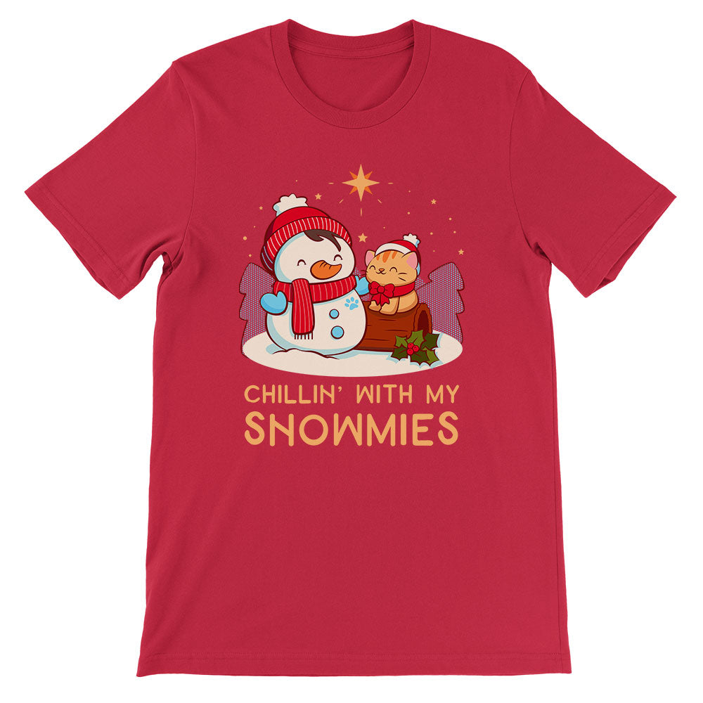 Chillin' with my Snowmies Snowman and Cat Kawaii T-shirt - red