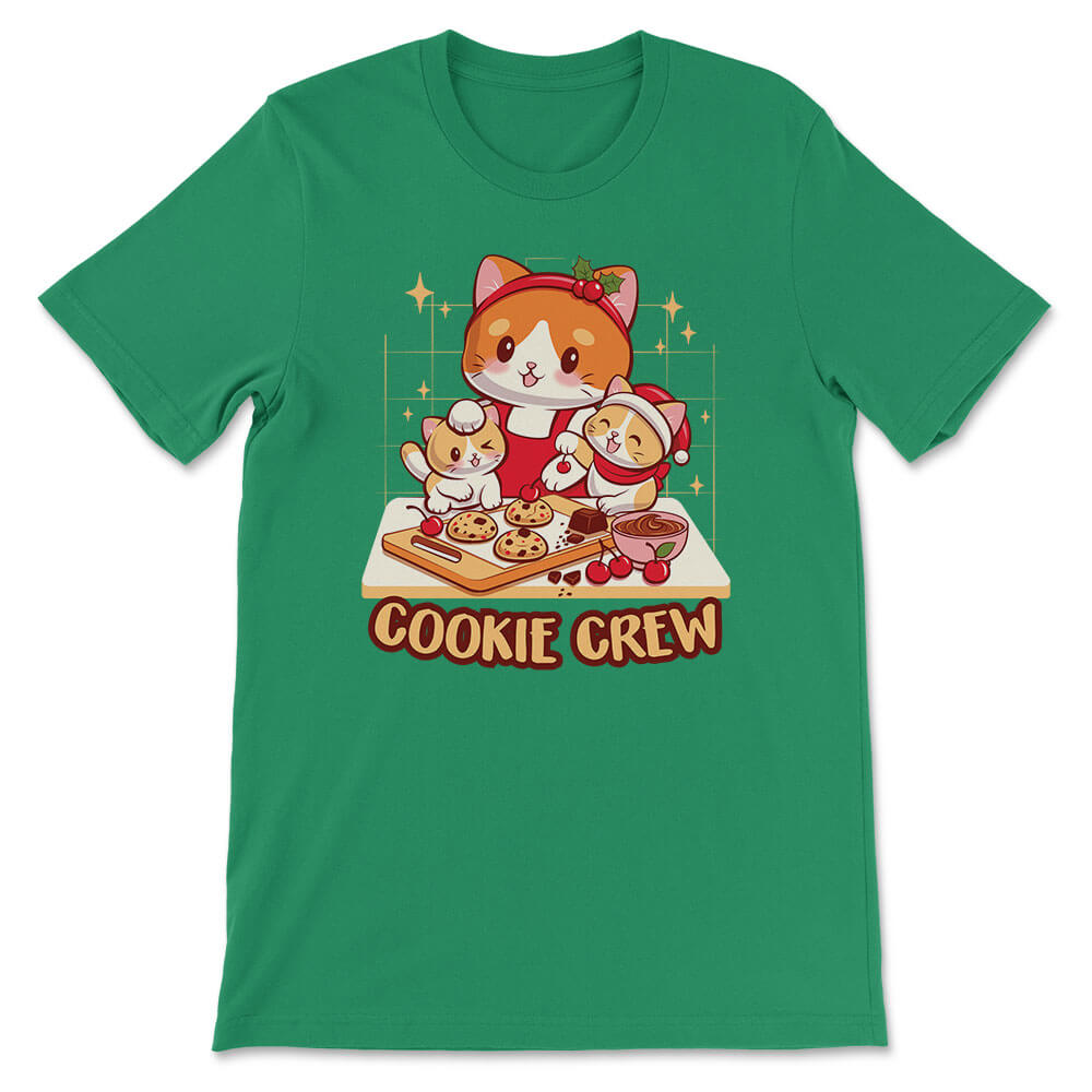 Cookie Crew Cute Cats Kawaii T-shirt - Kelly Green