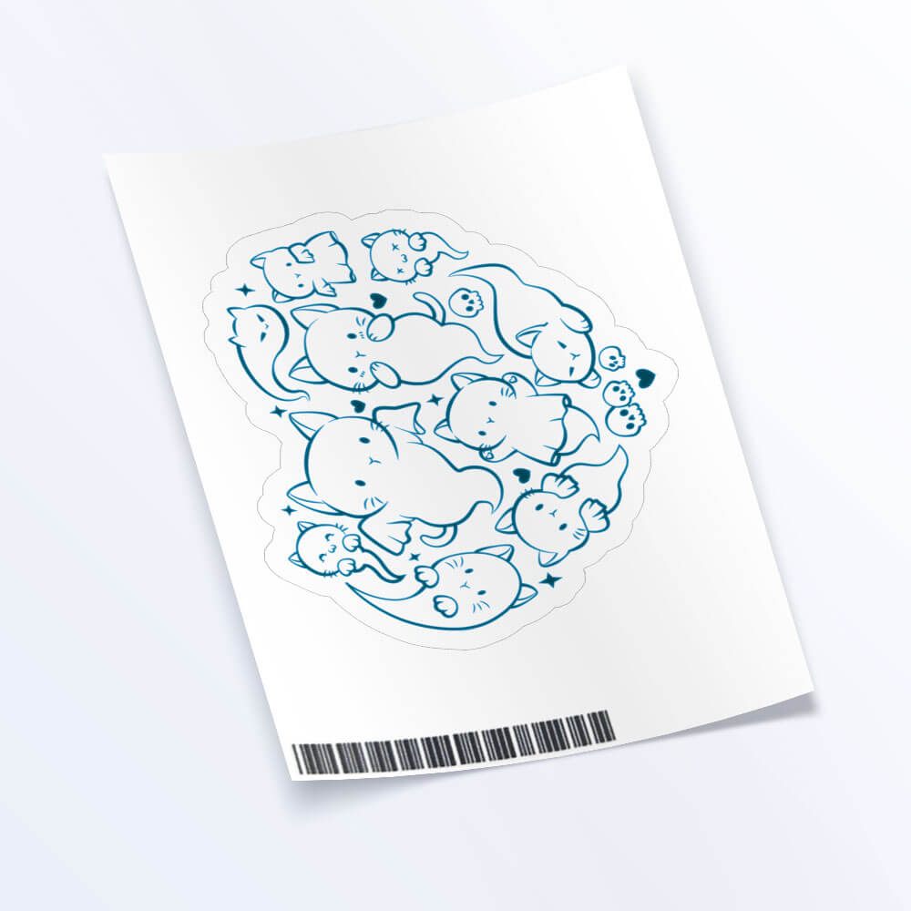Cute Cat Ghosts Kawaii Sticker Sheet - White Background
