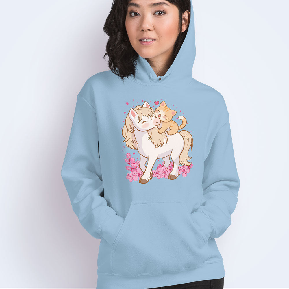Cute Cat and Horse Kawaii Hoodie - Women