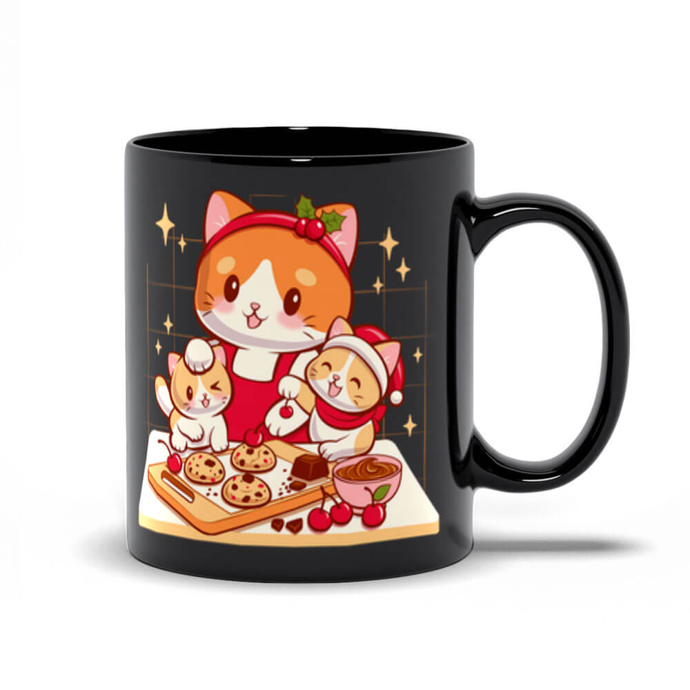 Cute Cats and Chocolate Cherry Cookies Coffee Mug, black, 11 oz