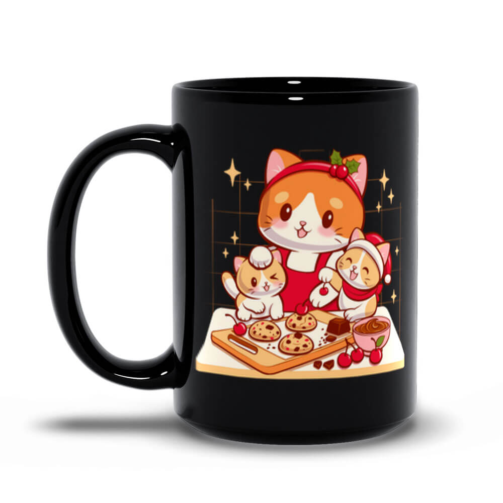 Cute Cats and Chocolate Cherry Cookies Coffee Mug, black, 15 oz