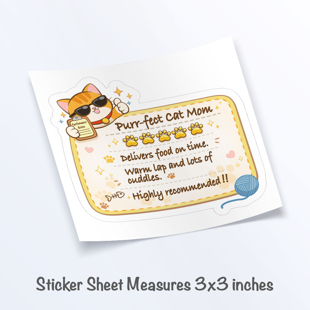 Funny Cat Review Purrfect Cat Mom Sticker Sheet