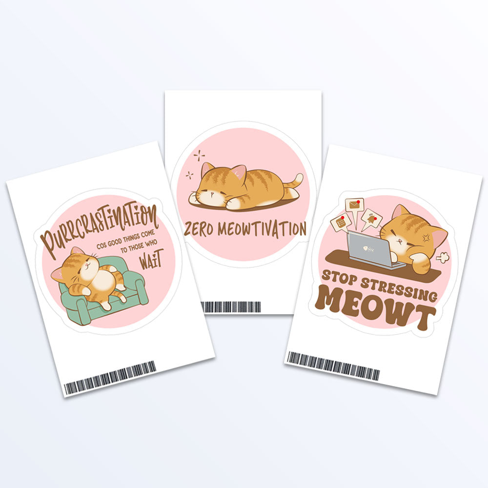 Funny Cute Cat Kawaii Stickers - Set of 3