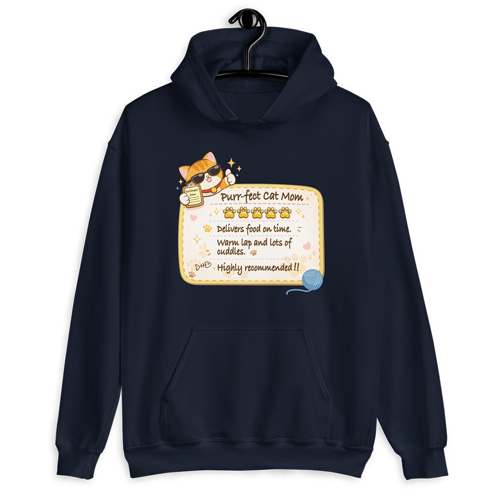 Funny Cat Review Purrfect Cat Mom Hoodie - Navy