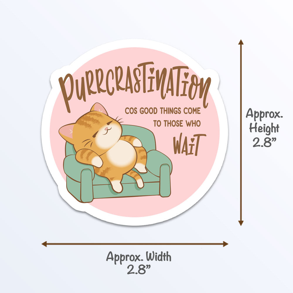 Funny Cute Cat Kawaii Sticker - Purrcrastination