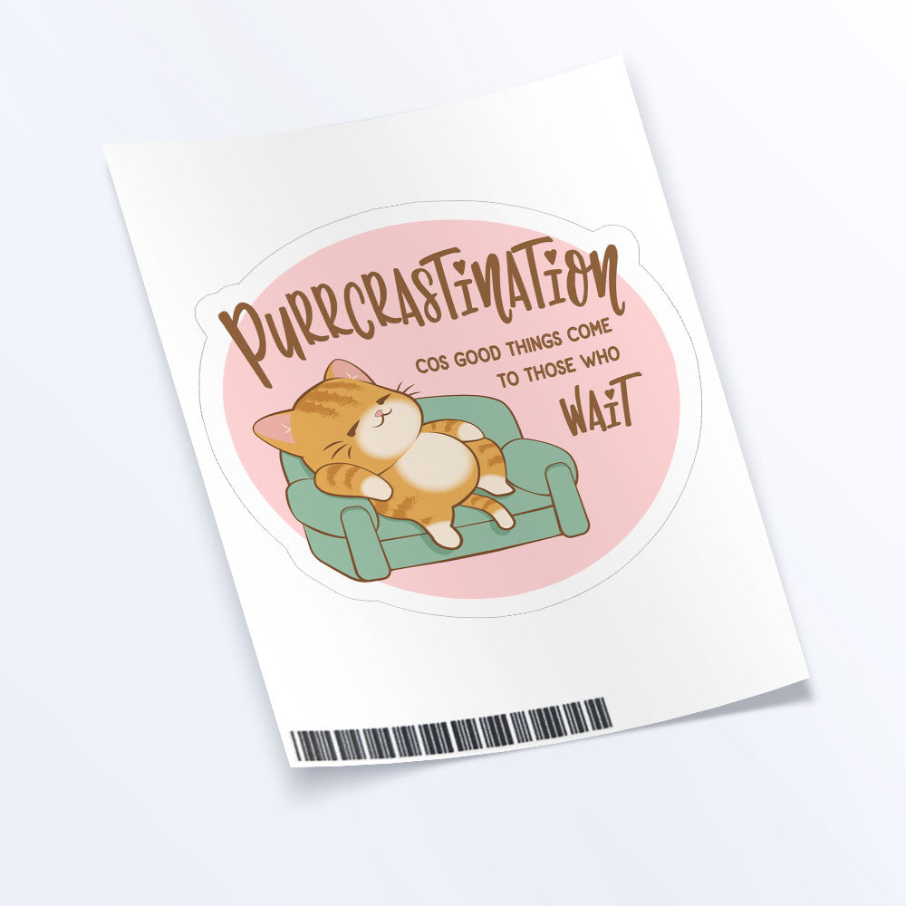 Funny Cute Cat Kawaii Sticker Sheet - Purrcrastination