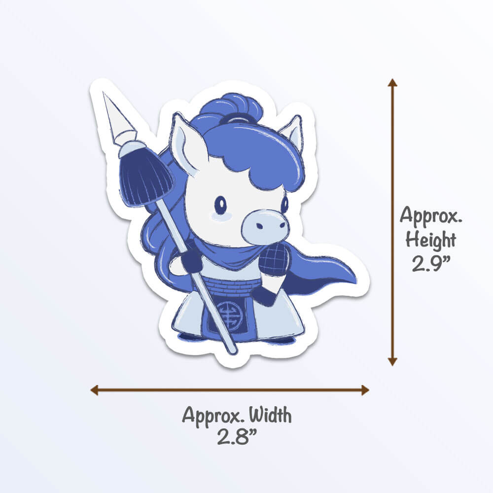 Horse Warrior Chinese Zodiac Kawaii Sticker measurements