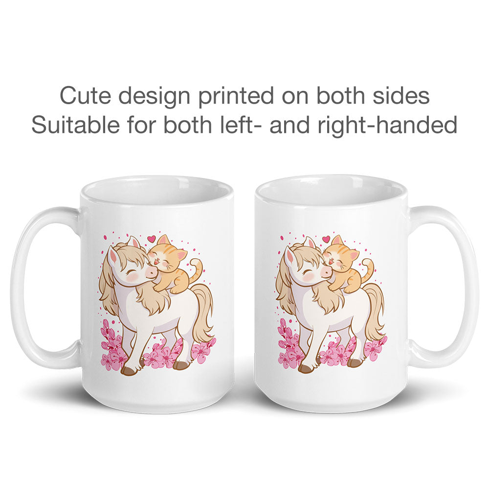 Kawaii Cat and Horse Cute Mug, printed on both sides