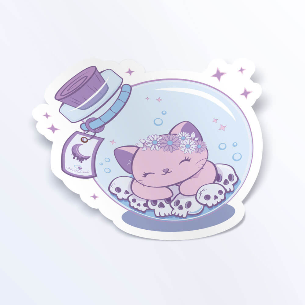 Kawaii Cat in Bottle Creepy Cute Aesthetic Sticker – Irene Koh Studio