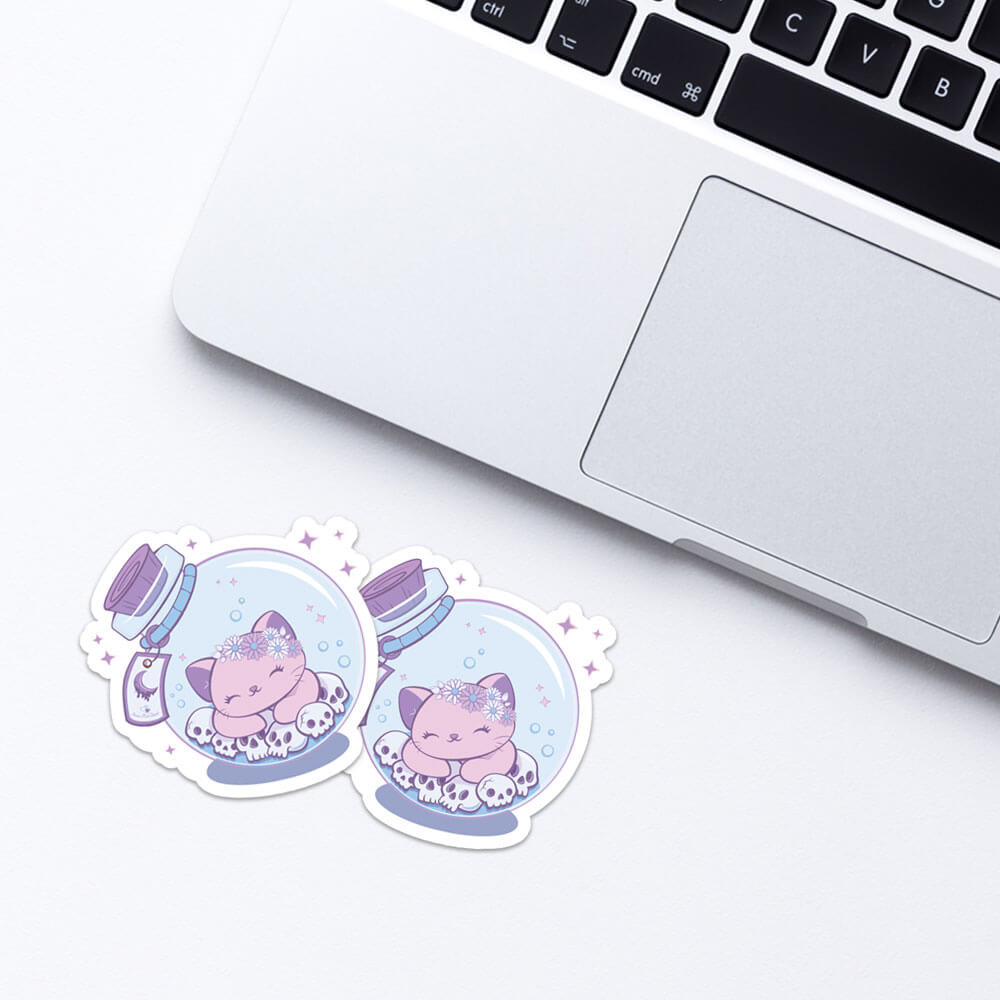 Kawaii Cat in Bottle Creepy Cute Aesthetic Stickers for Laptop