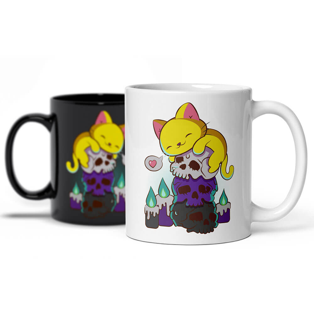 Kawaii Goth Cat on Skull Bisexual Pride Aesthetic Mug – Irene Koh Studio