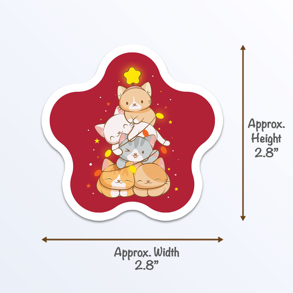 Kawaii Cats Holiday Red Star Sticker - Catmas Tree Measurements