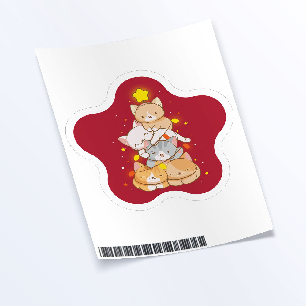 Kawaii Cats Holiday Red Star Sticker Set - Catmas Tree