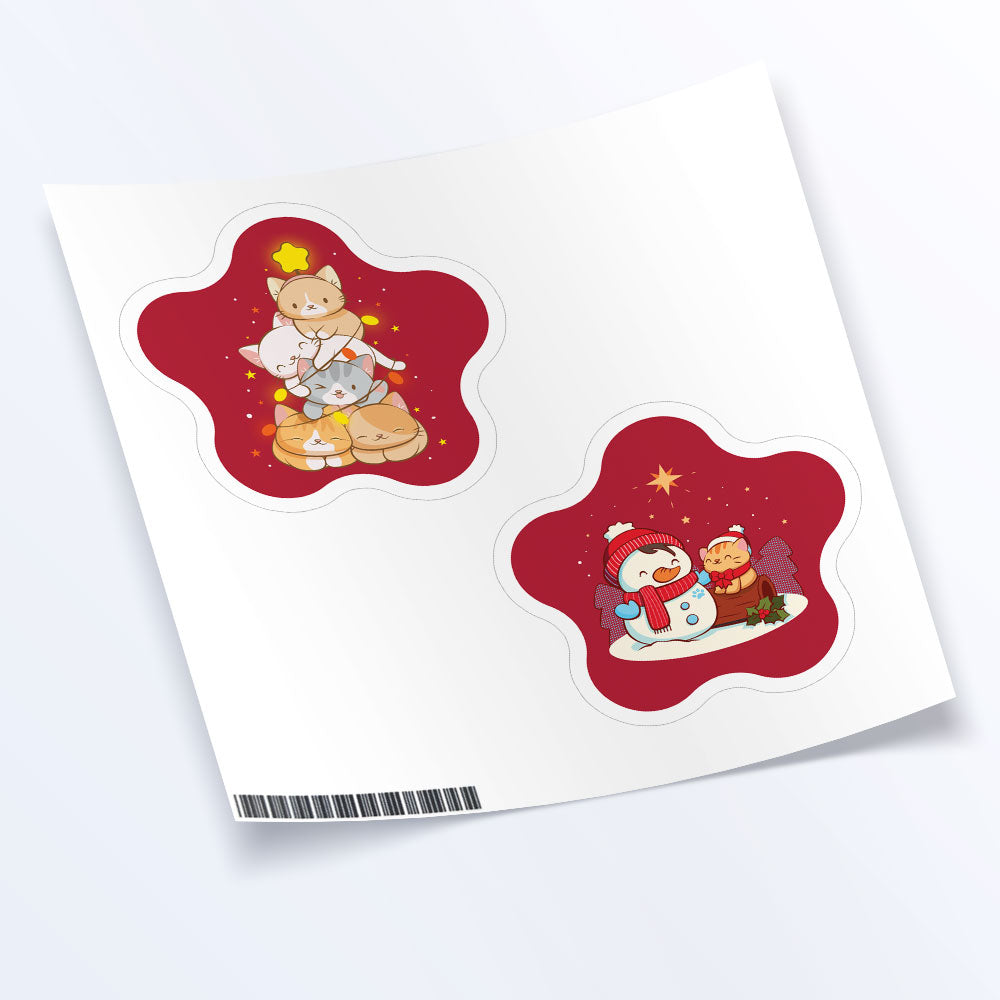 Kawaii Cats Holiday Red Star Sticker Set - 2 designs