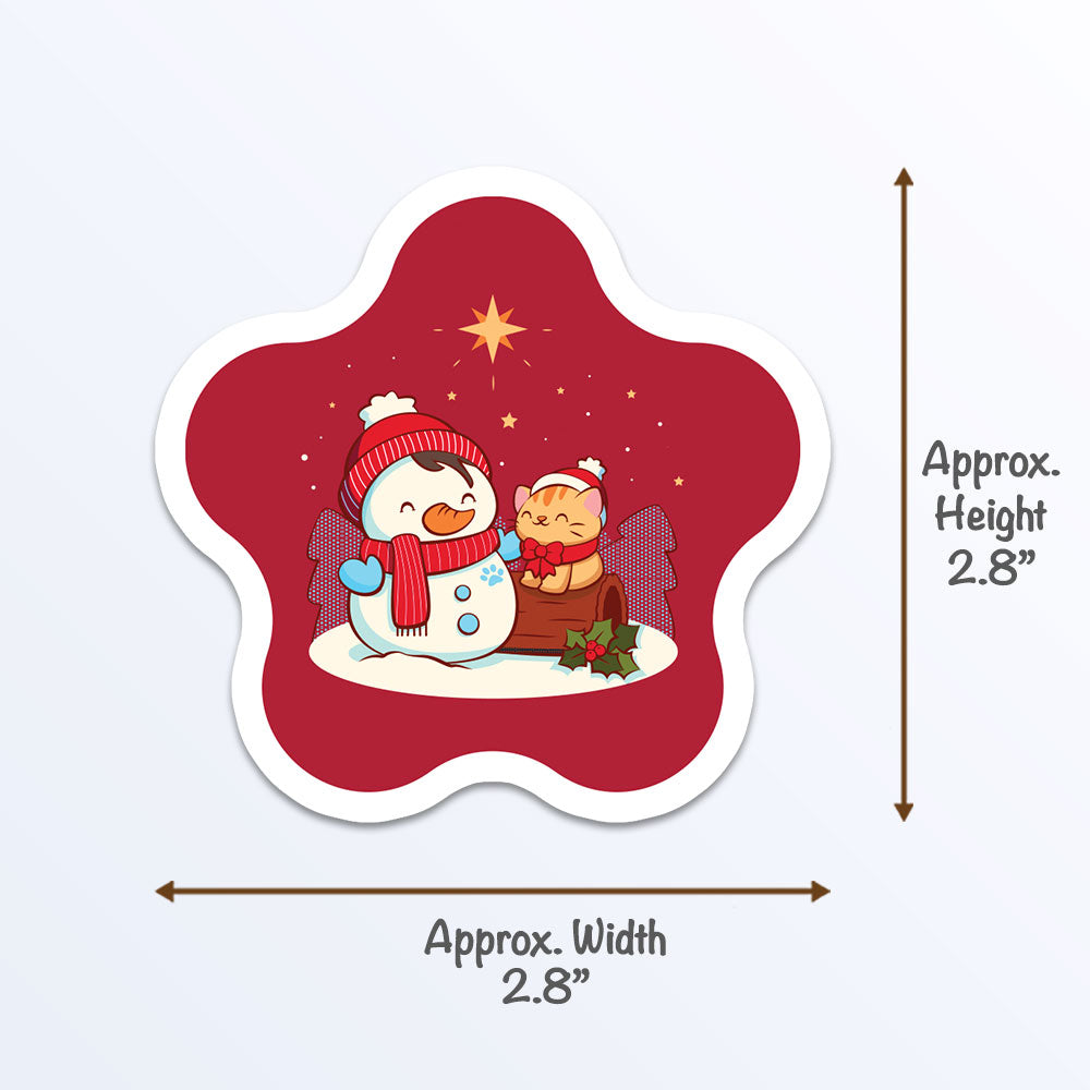 Kawaii Cats Holiday Red Star Sticker - Snowman and Cat Measurements