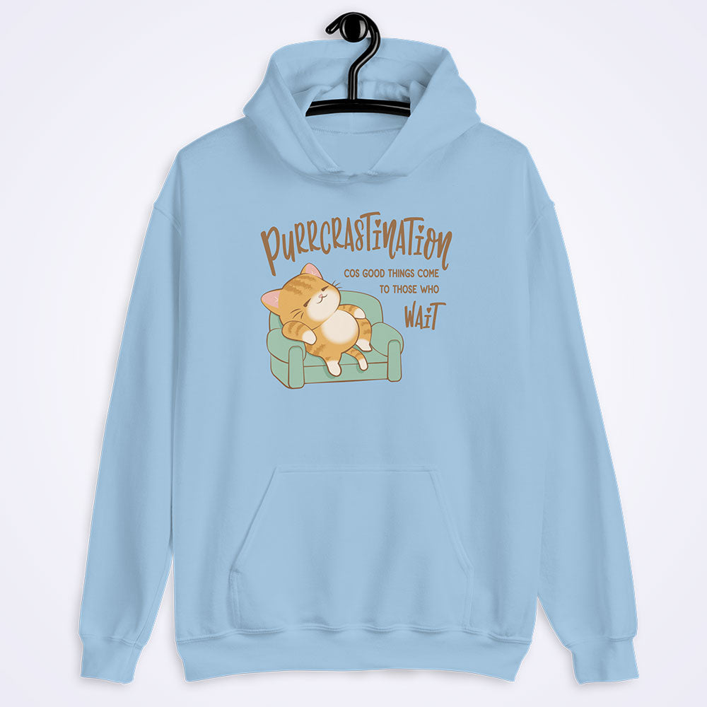 Purrcrastination Funny Cat Hoodie - Blue