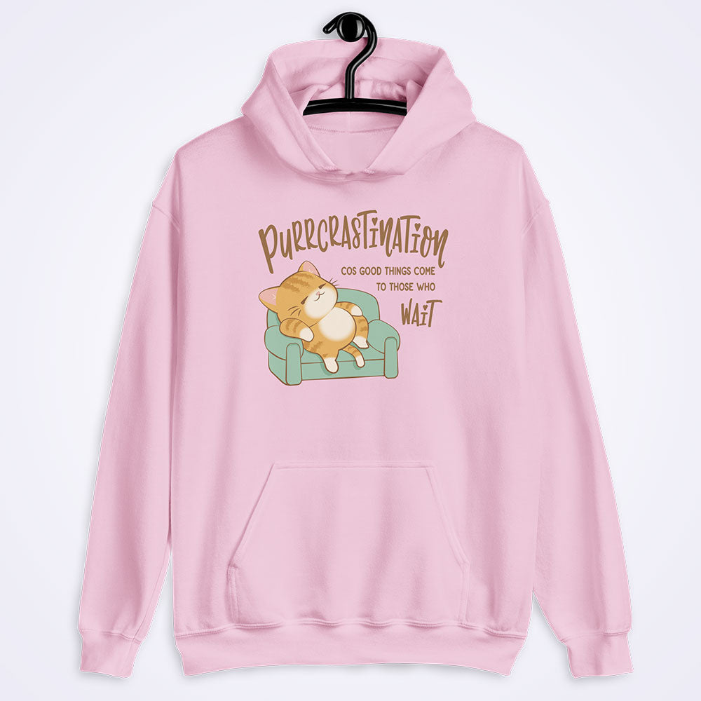 Purrcrastination Funny Cat Hoodie - Pink