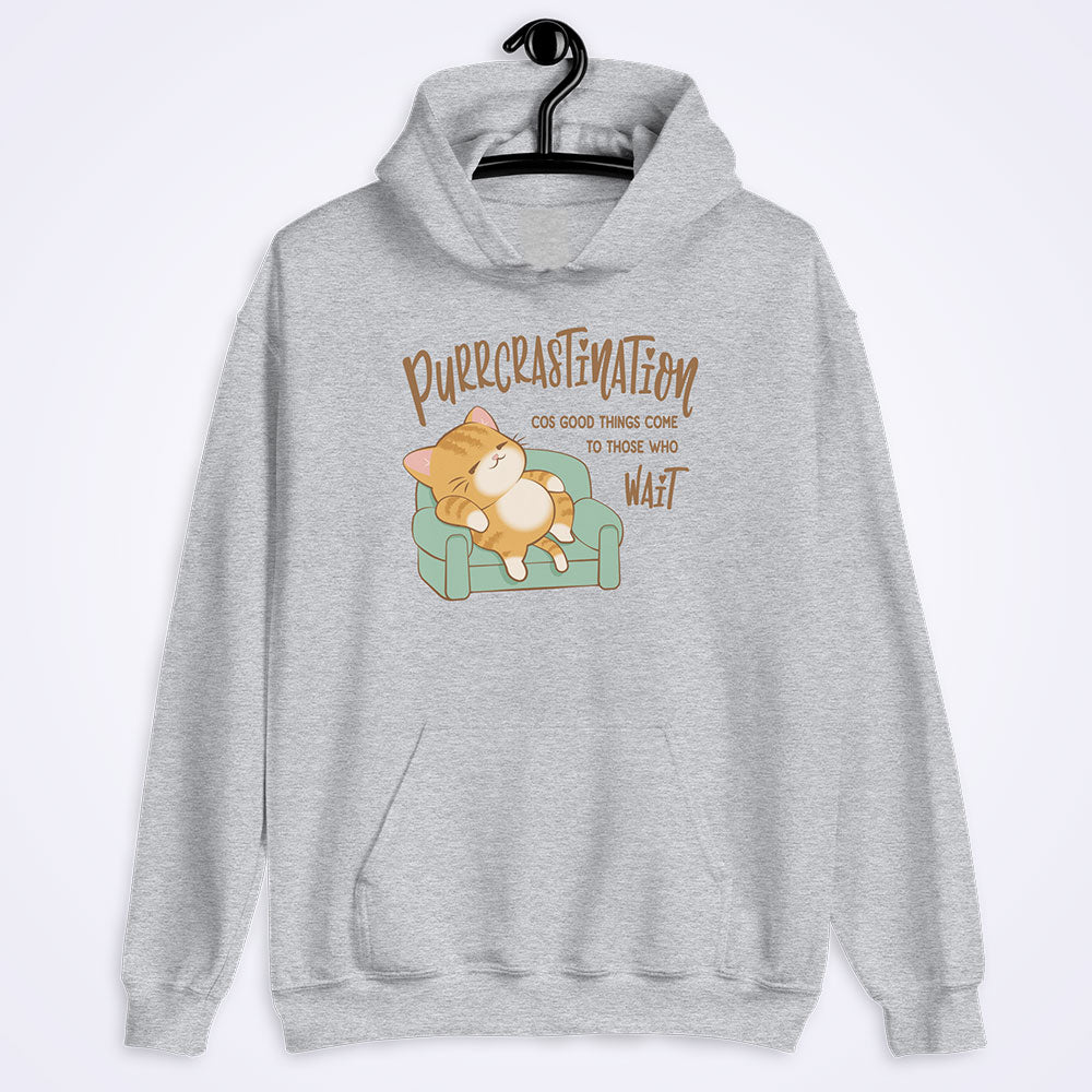 Purrcrastination Funny Cat Hoodie - Sport Grey