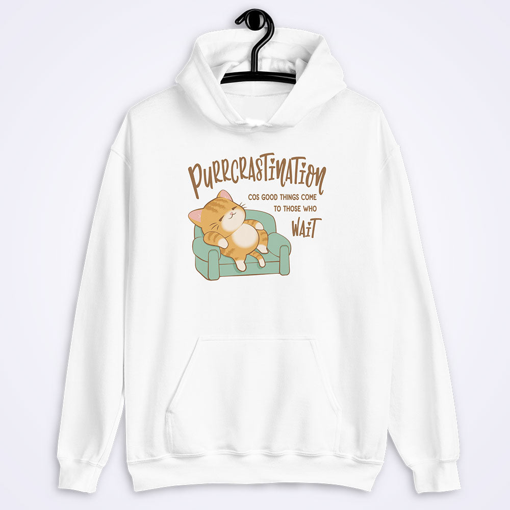 Purrcrastination Funny Cat Hoodie - White