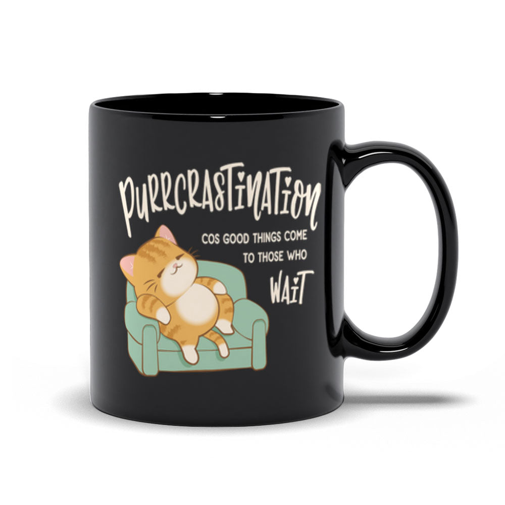 Purrcrastination Kawaii Cat Funny Mug - Black 11 oz