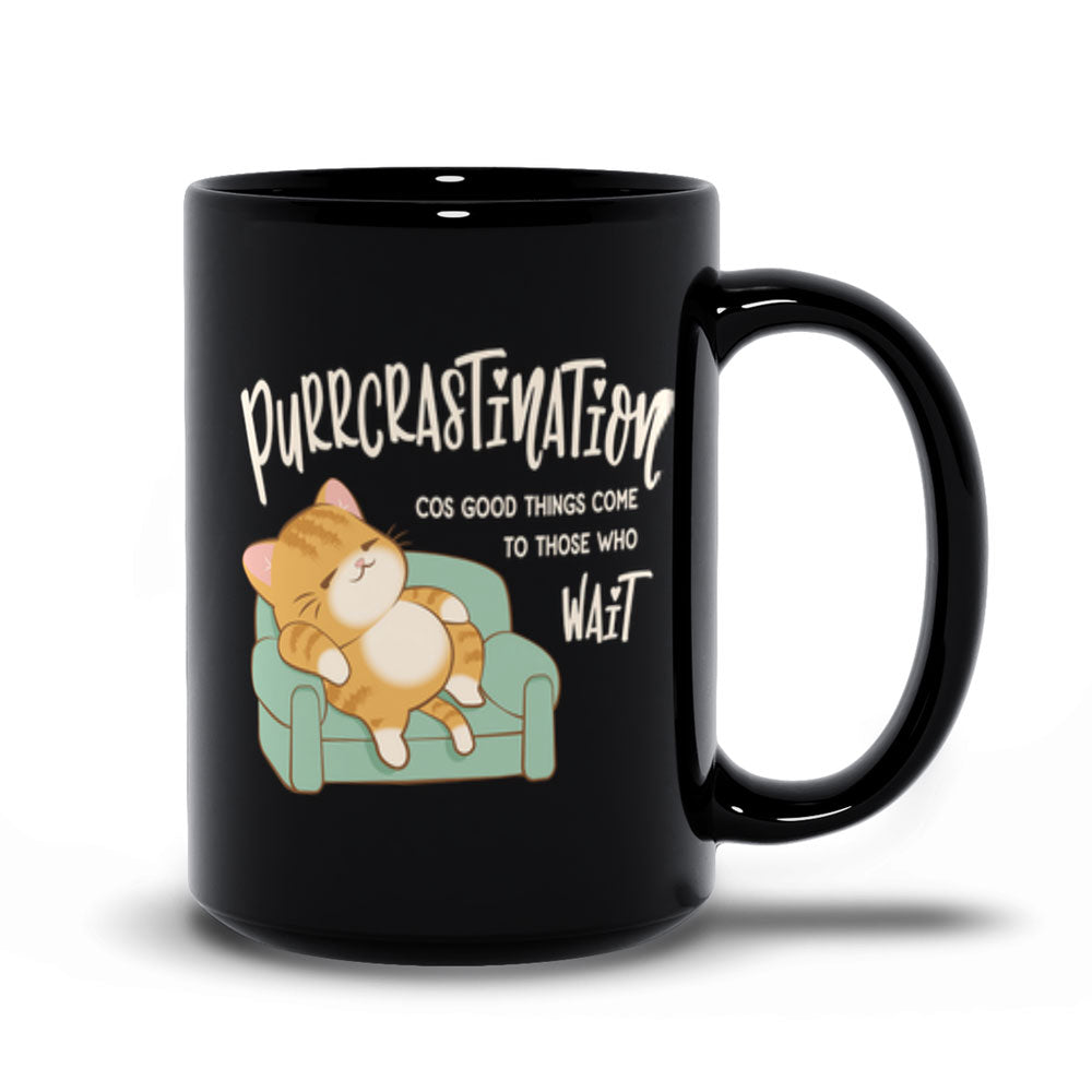 Purrcrastination Kawaii Cat Funny Mug - Black 15 oz