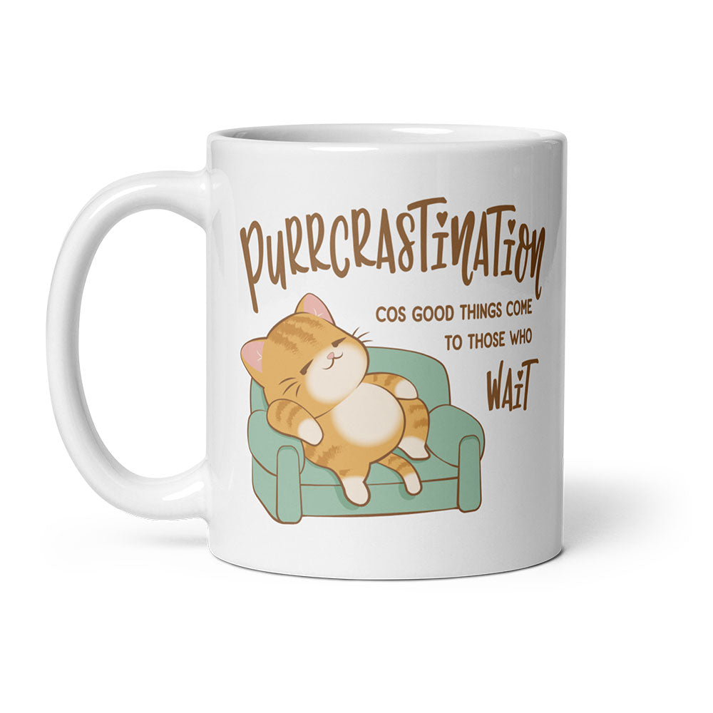 Purrcrastination Kawaii Cat Funny Mug - White 11 oz