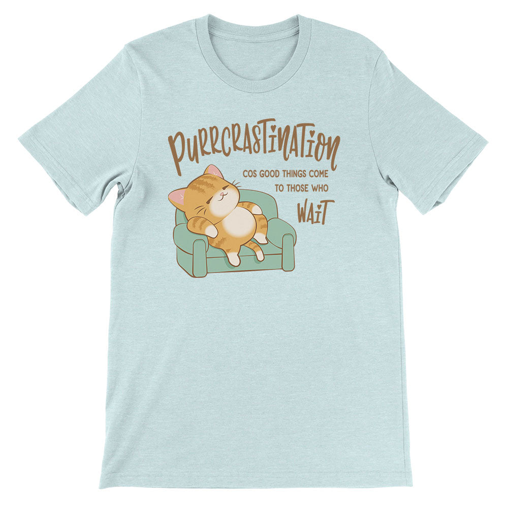 Purrcrastination Kawaii Cat Funny T-shirt - Heather Ice Blue