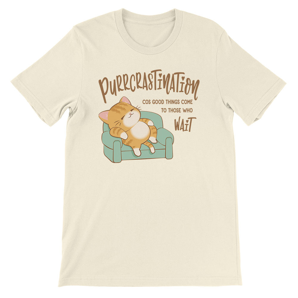 Purrcrastination Kawaii Cat Funny T-shirt - Natural