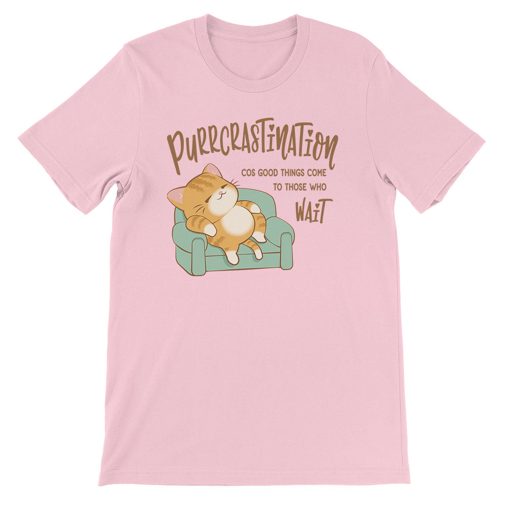 Purrcrastination Kawaii Cat Funny T-shirt - Pink