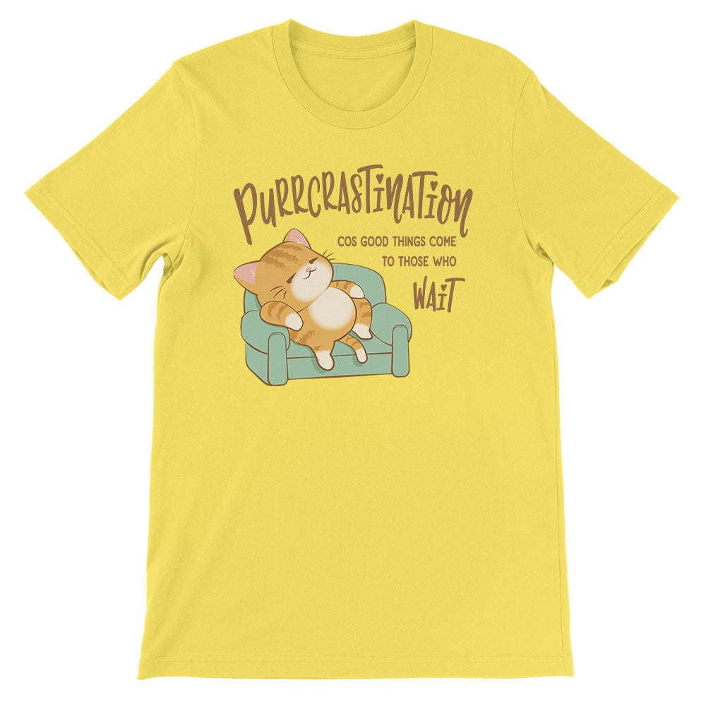 Purrcrastination Kawaii Cat Funny T-shirt - Yellow