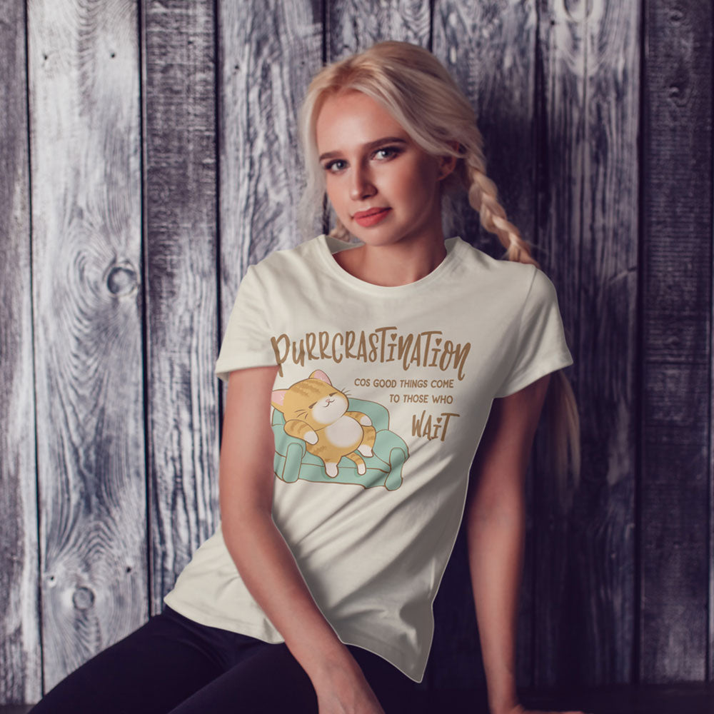 Purrcrastination Kawaii Cat Funny T-shirt for women
