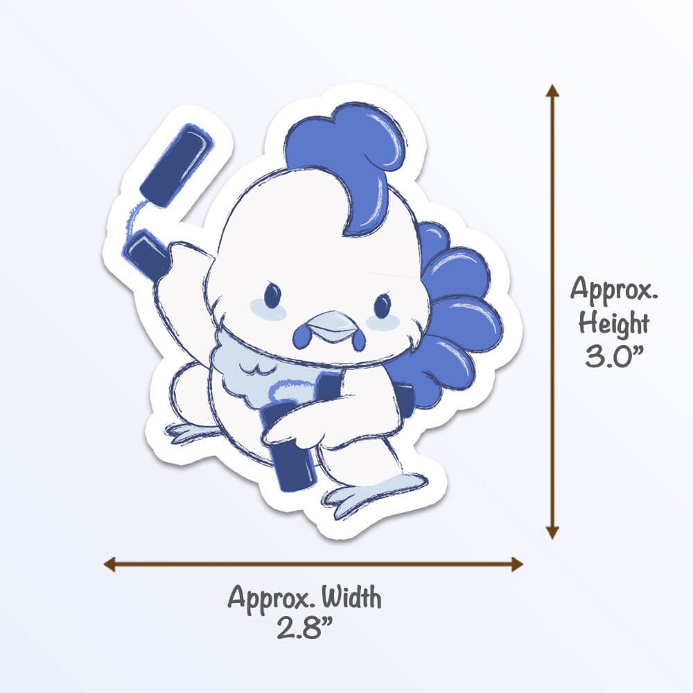 Rooster Warrior Chinese Zodiac Kawaii Sticker measurements