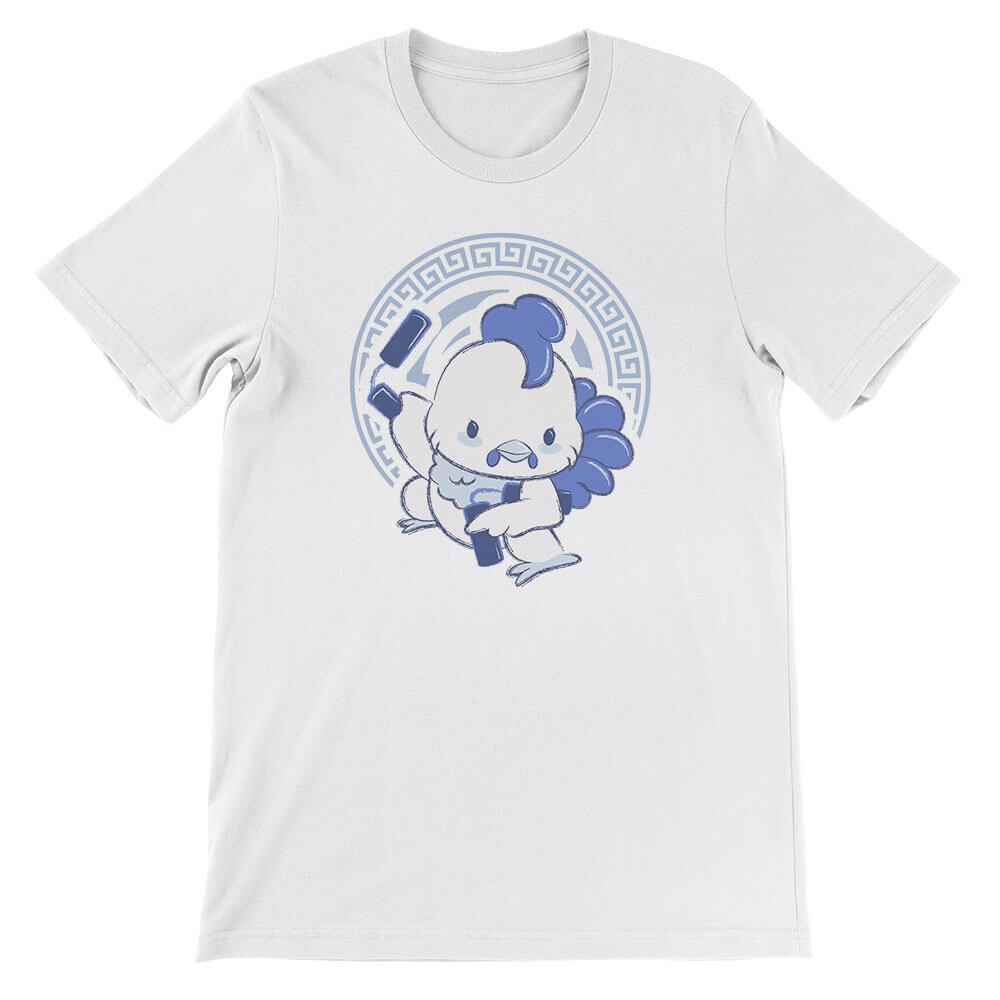 Rooster Warrior Chinese Zodiac Kawaii T-shirt - White
