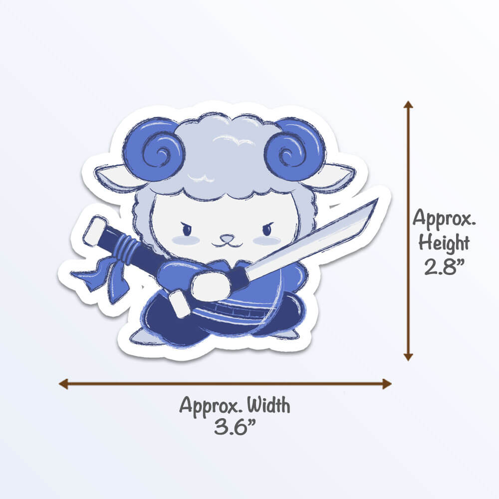 Sheep Warrior Chinese Zodiac Kawaii Sticker measurements