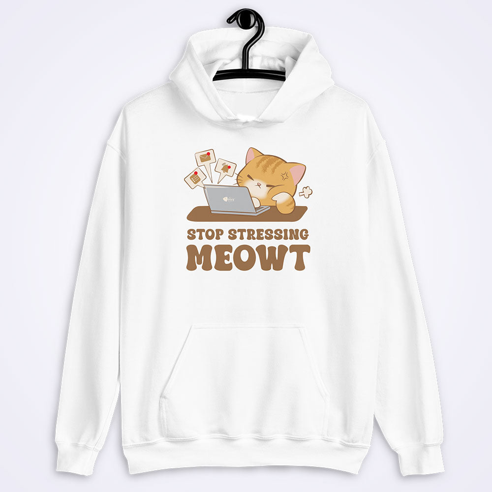 Stop Stressing Meowt Funny Cat Hoodie - White