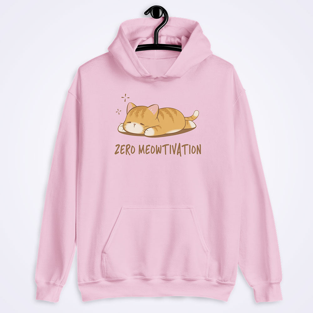 Zero Meowtivation Funny Cat Hoodie - Pink