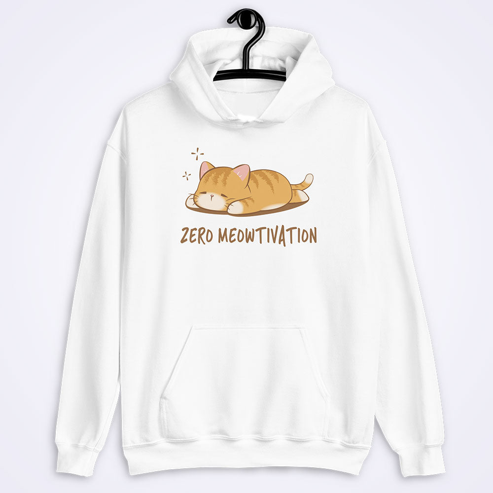 Zero Meowtivation Funny Cat Hoodie - White
