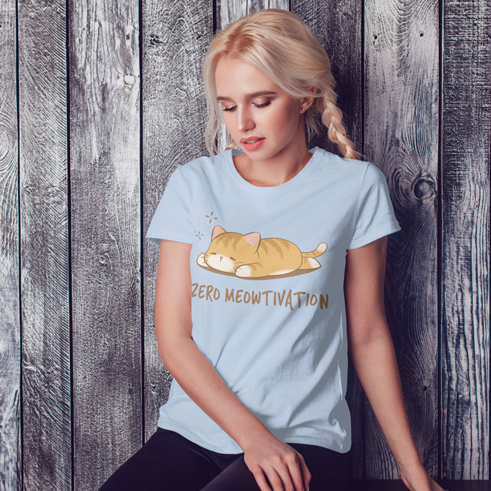 Zero Meowtivation Kawaii Cat Funny T-shirt for women