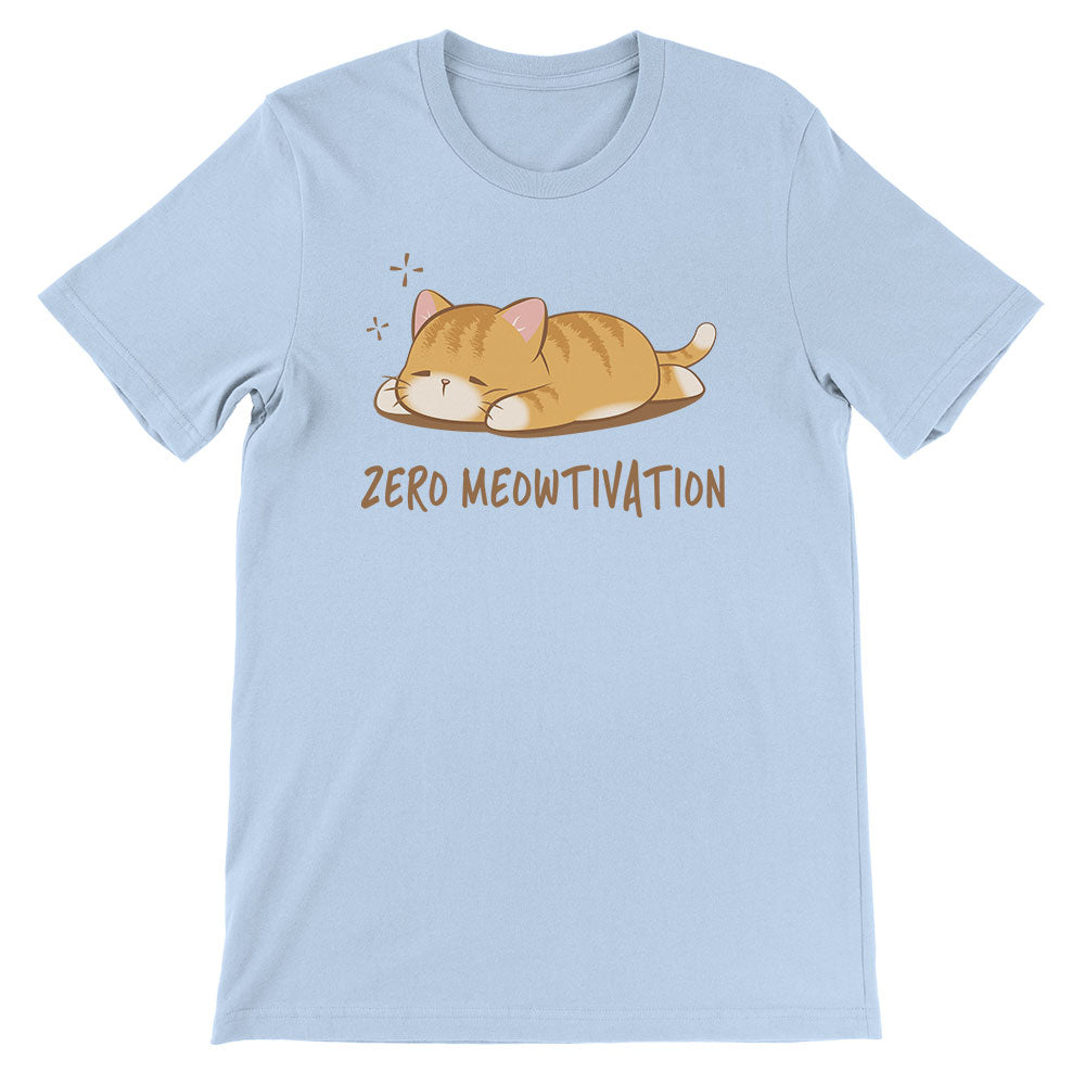 Zero Meowtivation Kawaii Cat Funny T-shirt - Baby Blue