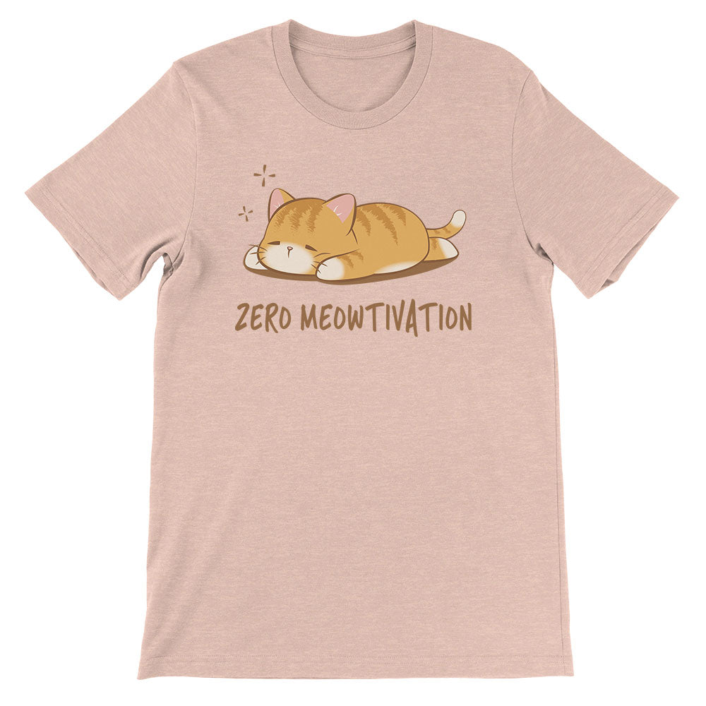 Zero Meowtivation Kawaii Cat Funny T-shirt - Heather Peach