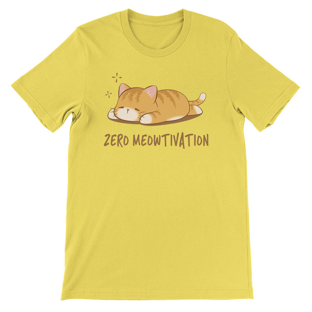 Zero Meowtivation Kawaii Cat Funny T-shirt - Yellow