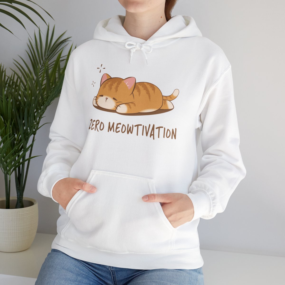 Zero Meowtivation Funny Cat Hoodie for women