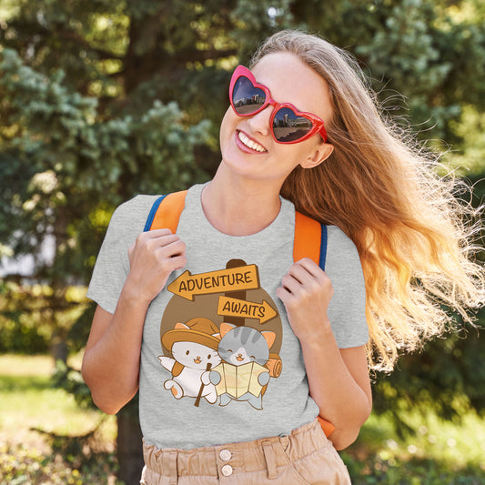 Adventure Awaits Cute Kawaii Cats Hiking T Shirt Women